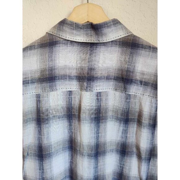 Men's Tommy Bahama Gray Plaid Linen Short Sleeve Button Down Shirt- Size Large - Picture 6 of 8